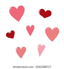 Valentine's Day Pink Hearts Collection. Valentine's day element for design on white background. Isolated vector illustration.