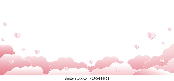 Valentines Day With Pink Hearts White Background With Gradient Mesh, Vector Illustration