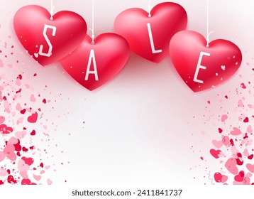 Valentine's Day, Pink light composition with red hearts and the text sale.