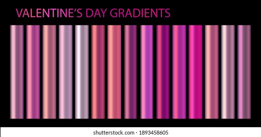 Valentine's Day pink metallic rose vector gradients  pink colorful palette   texture set  Glossy pink background for ribbons  cards decor  Color swatch template gradient vector