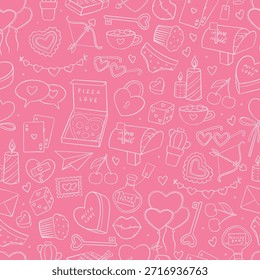 Valentinstag rosa monochrome Muster mit niedlichen Doodles für Verpackungen, Packpapier, Hintergründe, Scrapbooking, Schreibwaren, Tapeten, etc. EPS 10
