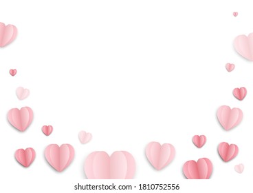 Valentines Day pink paper hearts line, vector  background