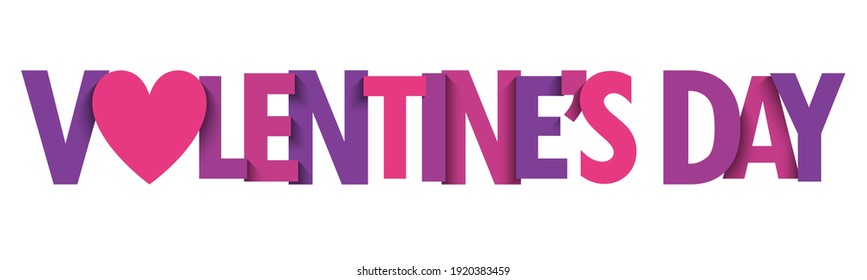 VALENTINE'S DAY pink and purple typography banner with heart symbol