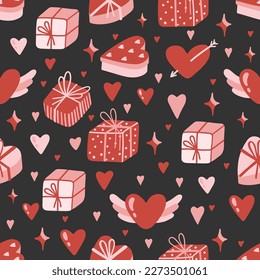 Patrón impecable del día de San Valentín. Amor, corazones, tarjeta de San Valentín.