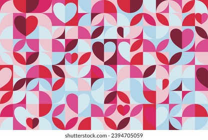 Valentine's Day pink seamless pattern in bold Bauhaus style. Best for banners, posters, gift wrapping