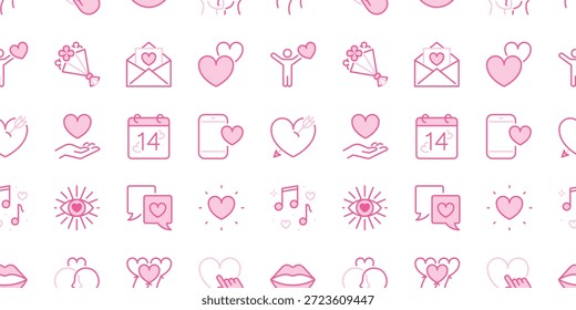 Patrón sin costuras rosa de San Valentín. Signo del corazón. Amor, concepto de romance. Ilustración vectorial. Diseño plano. Patrón colorido para impresiones, Anuncios, proyectos, embalaje, vacaciones, etc.