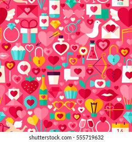 Valentines Day Pink Seamless Pattern. Flat Design Vector Tile Background. Love Holiday.