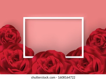 Valentines day pink vector background with rose