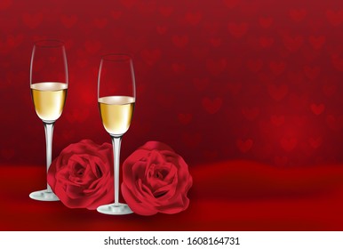 Valentines day pink vector background with rose