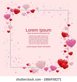 Valentine's Day pink vector background with colorful hearts