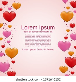 Valentine's Day pink vector background with colorful hearts