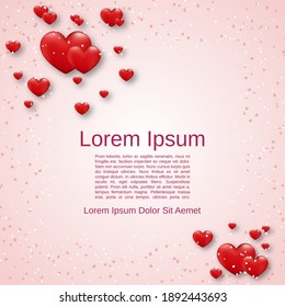 Valentine's Day pink vector background with red hearts