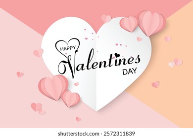 Valentines day pink vector background with heart shape . Happy valentine's day typography text with heart pattern