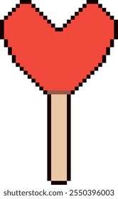 Valentines Day Pixel Art Stick With Heart Vector Illustration