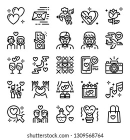 valentine's day pixel perfect icons, vector editable stroke
