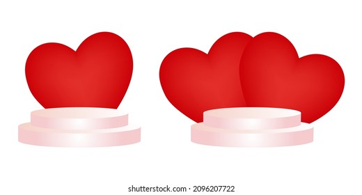 Valentine's Day podium for displaying Valentine's Day products. White podium decorated with red hearts.