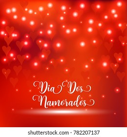 Valentine's day Portuguese text Dia Dos Namorados. Blurred defocused background with hearts. Vector illustration