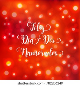 Valentine's day Portuguese text Feliz Dia Dos Namorados. Blurred defocused background with hearts. Vector illustration