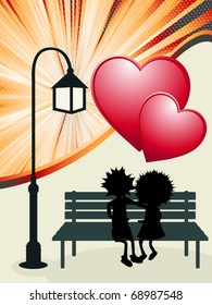 Valentine's Day post card, vector layout with couple in love