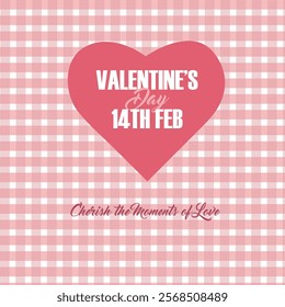 Valentine's Day Post Design, Romantic Heart with plaid design for Social Media and Greeting Cards