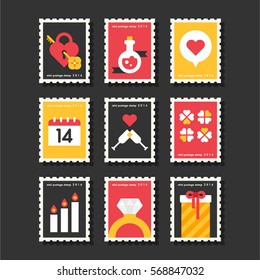 Valentine's Day post stamp vector illustration flat design