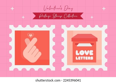 Valentines day postage stamp element collection in flat design simple and elegant vector design