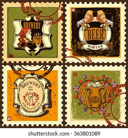 Valentine's Day  postage stamps set for beer theme. Set contains images of different beer label for Valentine's Day.