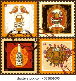 Valentine's Day  postage stamps set for beer theme. Set contains images of different beer labelsa for Valentine's Day.
