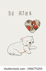 valentine's day postcard with animal dog west highland white terrier and heart vector print