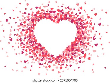 Valentine's day postcard, a big heart made of a lot of little hearts. Cute Frame Illustration, blank template isolated on white background. Vector illustration