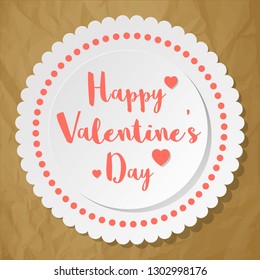 Valentine's Day Postcard Circle white on a crumpled paper brown background