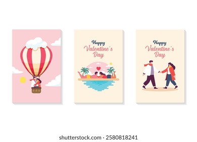 Valentines day postcard collection. Cute cartoon Greeting card. Vector illustration