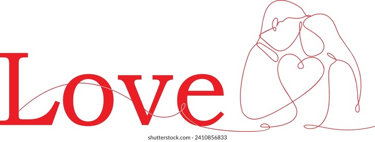 Valentine's Day postcard with a couple in love. Romantic poster. Vector symbols of love. hand drawn couple. 