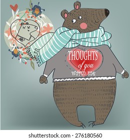 Valentine's day postcard with a cute bear.