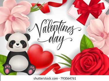 Valentines Day Postcard Design with Panda