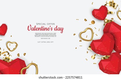 Valentines day postcard. February 14 holiday. Website banner with congratulations. Romance poster. Vector illustration