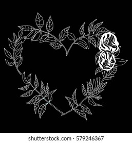 Valentine`s day postcard. Floral heart spring postcard.