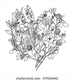 Valentine`s day postcard. Floral heart spring postcard.