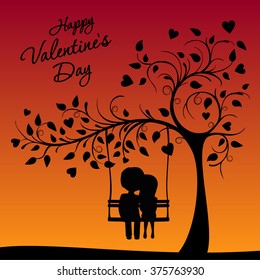 Valentines Day postcard illustrations of tree decorated hearts