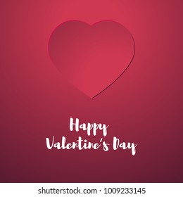 Valentines day postcard One big red paper heart on red background with the inscription Happy Valentine's day Vector illustration in paper art style