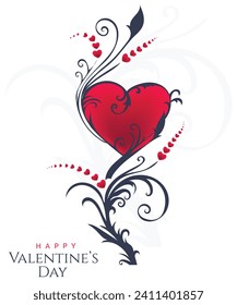 Valentine's Day postcard with paper flying elements.Vector symbols of love in shape of heart for greeting card design