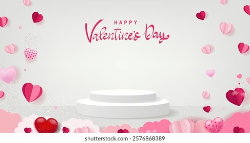 Valentines Day Postcard With Pink Podium And Hearts
With Gradient Mesh, Vector Illustration