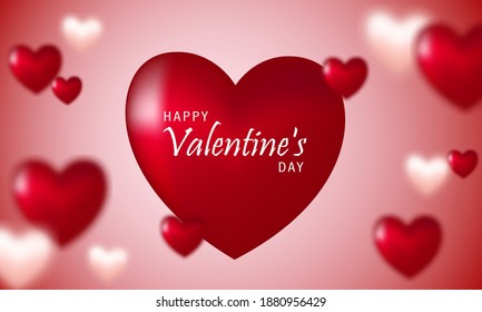 Valentine's day, postcard, realistic hearts, vector illustration