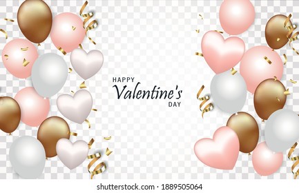 Valentine's day, postcard, realistic hearts and gifts, vector illustration