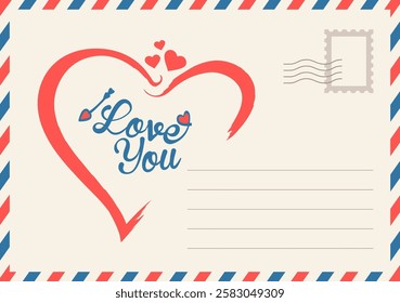 Valentine's Day postcard. Romantic "I love you" inside a heart, vector greeting card design.