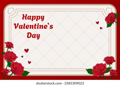 Valentine's day postcard with roses. Valentine's Day card design template. Postcard design template.
