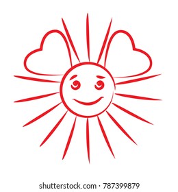Valentine's Day. Postcard sun and heart. Vector illustration, graphic on white background.