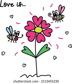 Valentine's Day postcard vector drawing with funny bees congratulation