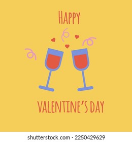 Valentine's day postcard. Vector greeting card template. Illustration in simple flat design. Romantic holiday background.