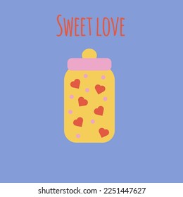 Valentine's day postcard. Vector greeting card template. Illustration in simple flat design. Sweet love. Romantic holiday background.